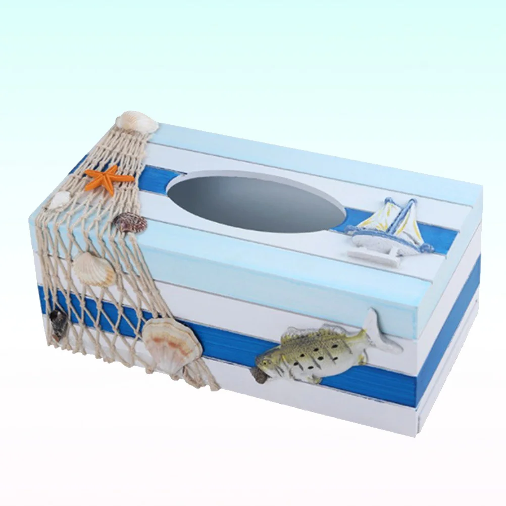 

1pc Wooden Tissue Box Mediterranean Style Desktop Storage Organizer For Home Office Hotel Use Design Tissue
