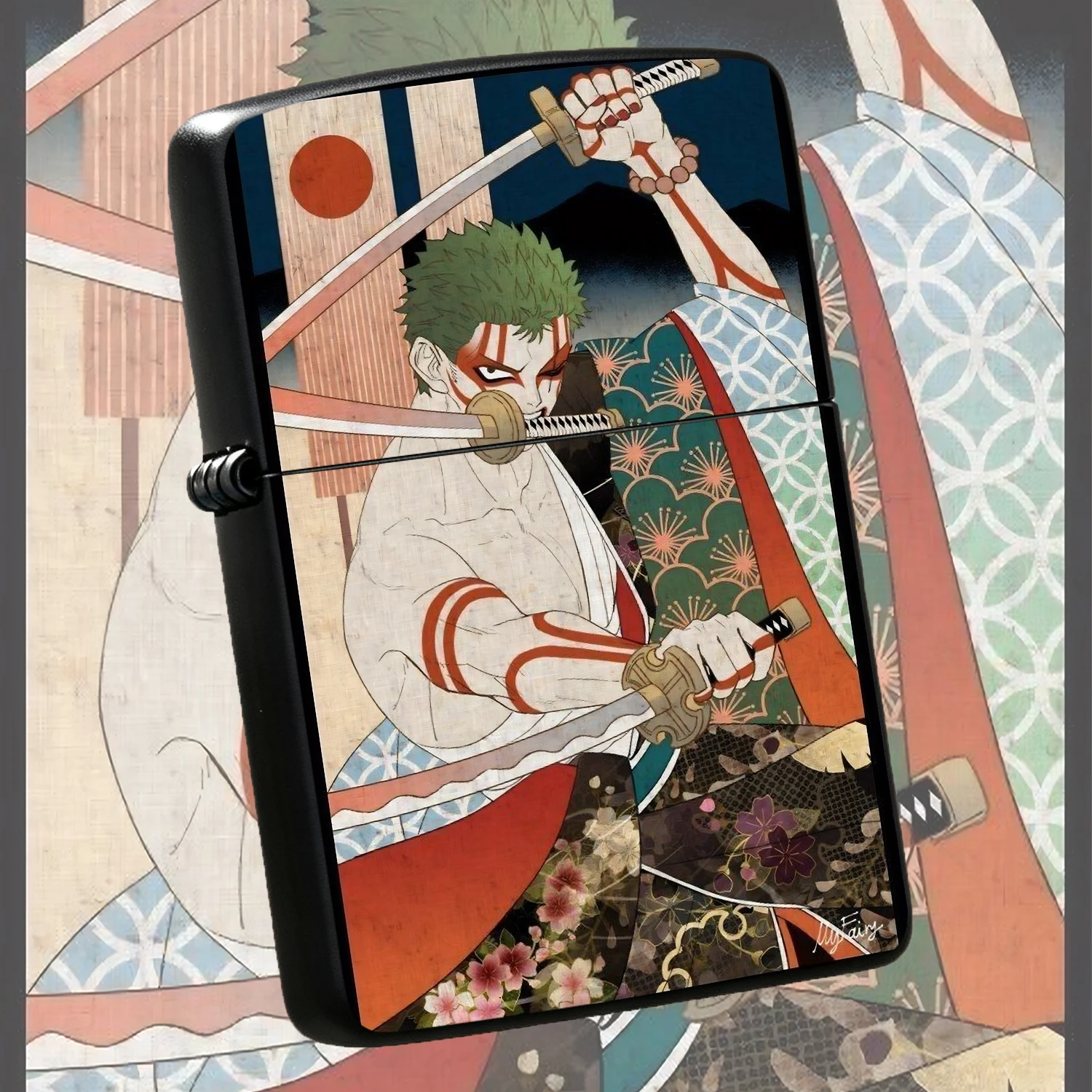 Ukiyo-E Style Three-Sword Technique Themed Creative Lighter, Classic Anime Character Portable Ignition Accessory, Exquisite Japanese Pattern Decor, Ideal For Gifting Daily Use For Multiple Scenarios Interesting And Humorous Lighters