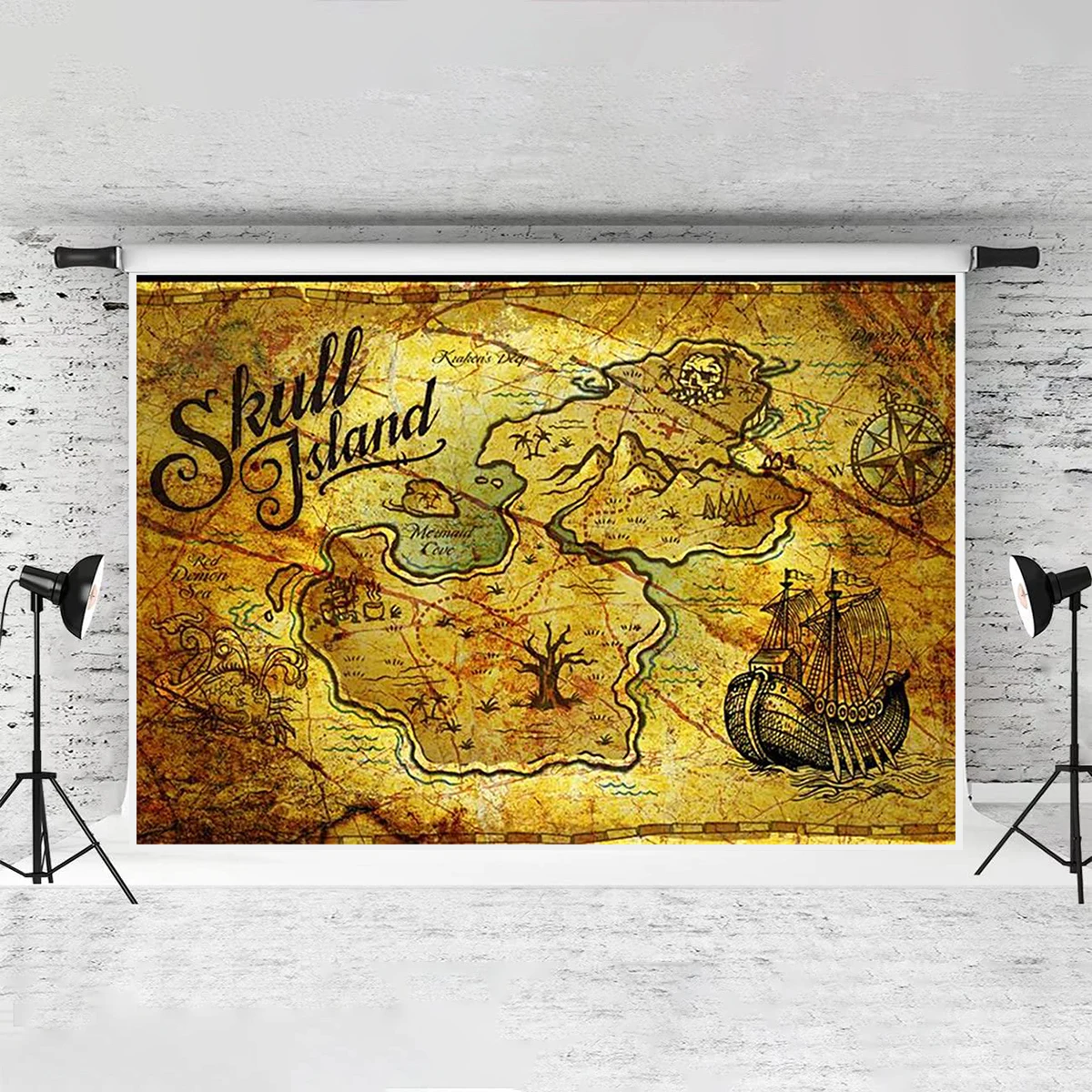 Skull Island Treasure Map Backdrop Kids Hunt Game Theme Photography Birthday Party Decoration Background Activity Supplies