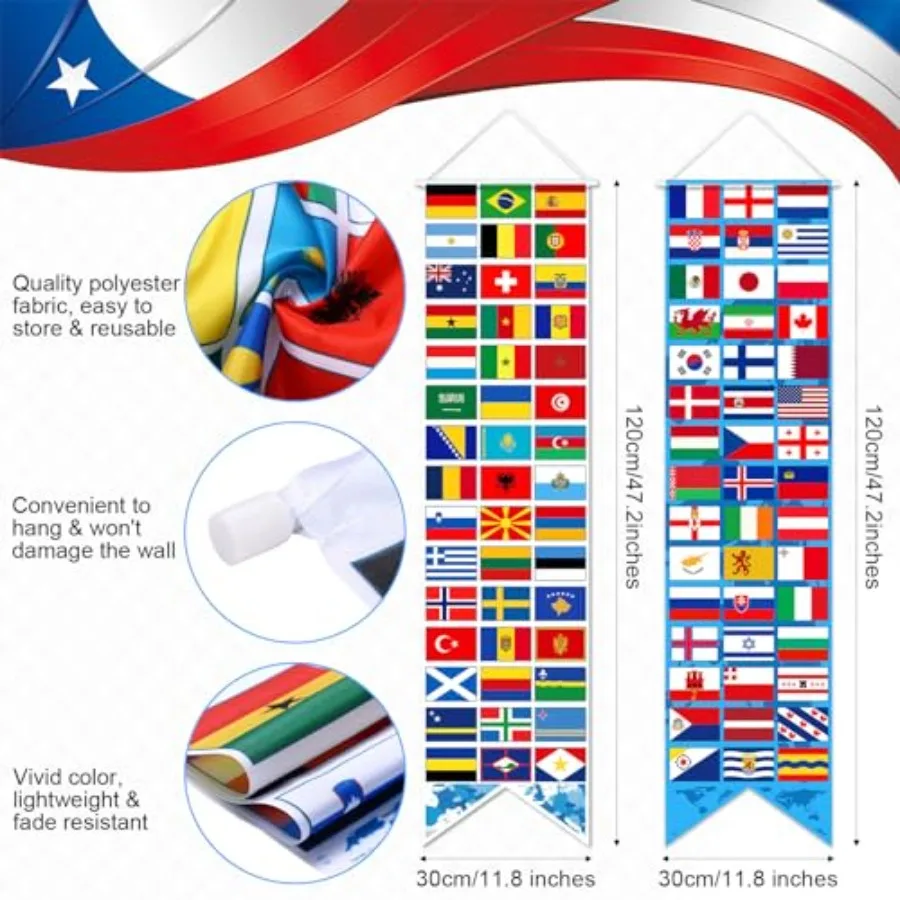 3 Pcs International World Flags Country Flags Decorations with International Porch Banners Bunting Banner of 32 Countries Strin