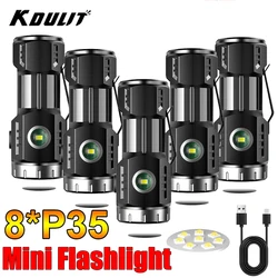 MINI Super Bright LED Flashlight With Side Lights Cap Clip Torch Built-in Battery Rechargeable Camping Hiking Magnet Work Lamp