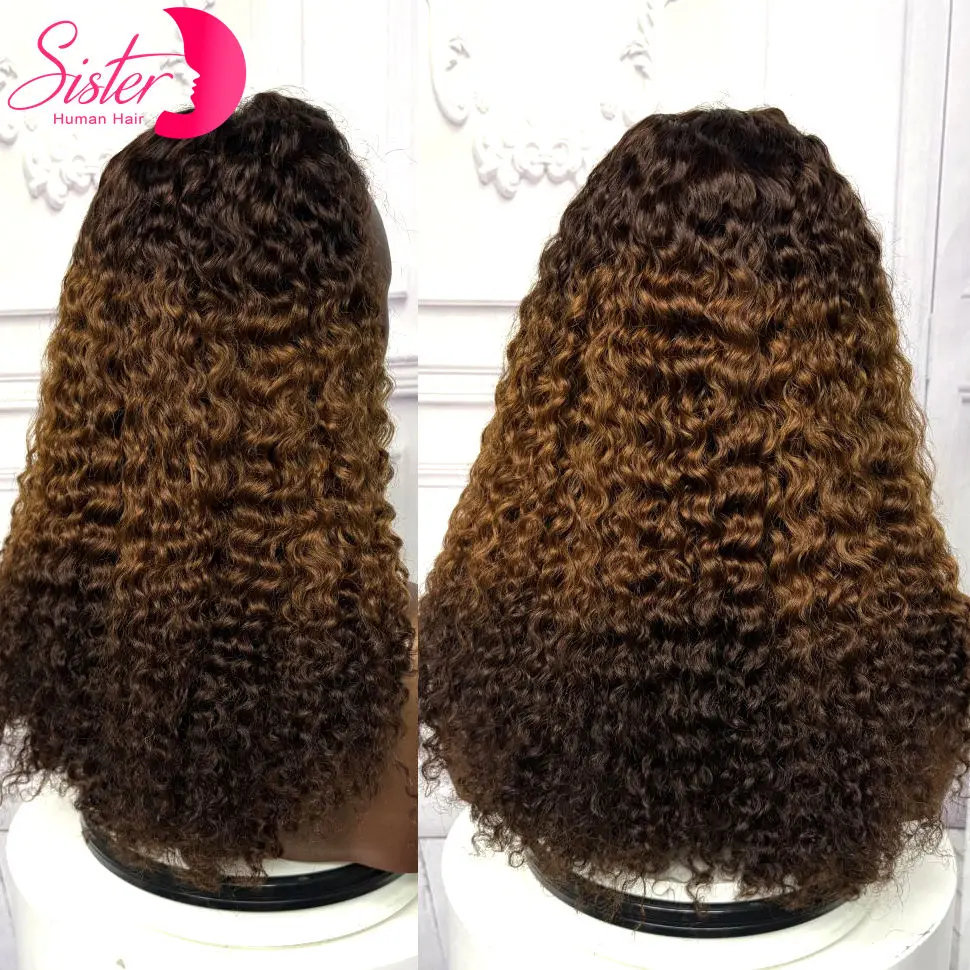 

22Inch Highlight Water Wave Human Hair Wig 280% Density 4x4 Lace Closure Colored Deep Wave Curly Remy Hair Wigs For Black Women