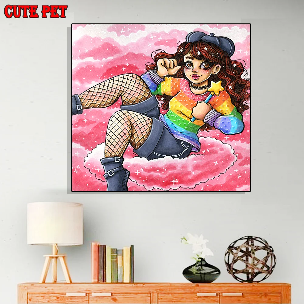 rainbow girl 5D Diy Diamond Painting Cross Ctitch Kits Diamond Mosaic Embroidery Full round drill magic wand fat girl Decor gift