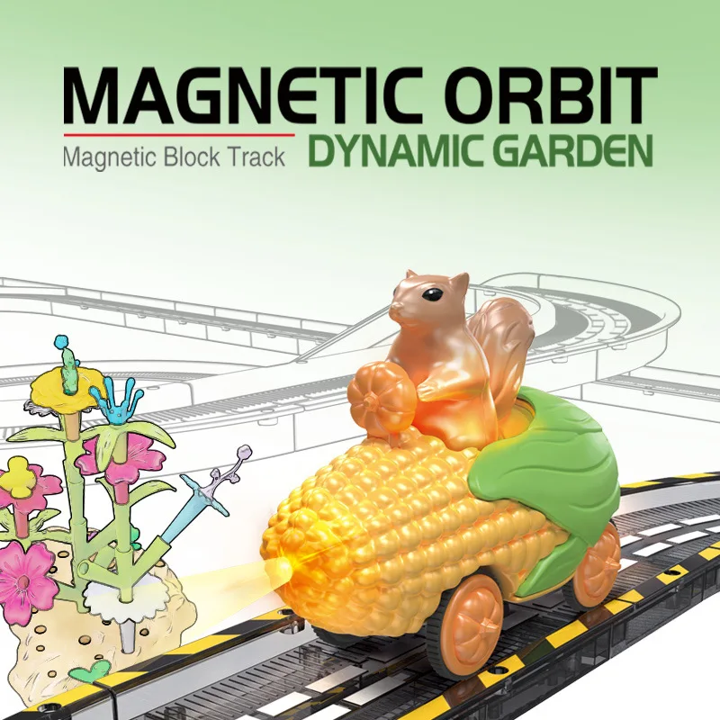 Animal Puzzle Electric Track DIY Multi-scene Assembling Railcar Children's Dynamic Garden Magnetic Puzzle
