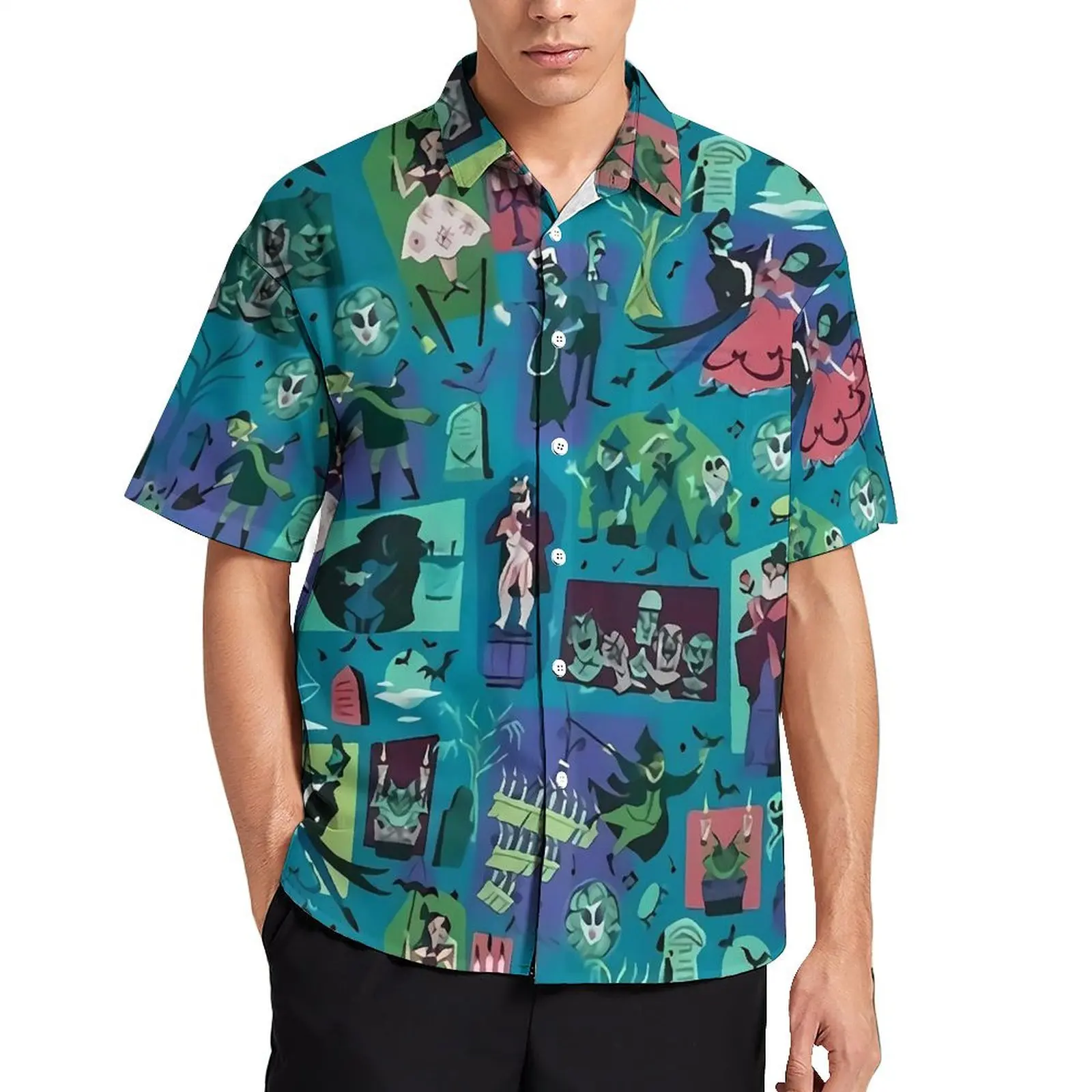 

New Haunted Mansion Vacation Shirt Male Retro Print Cool Casual Shirts Hawaiian Short-Sleeve Y2K Funny Custom Oversize Blouses