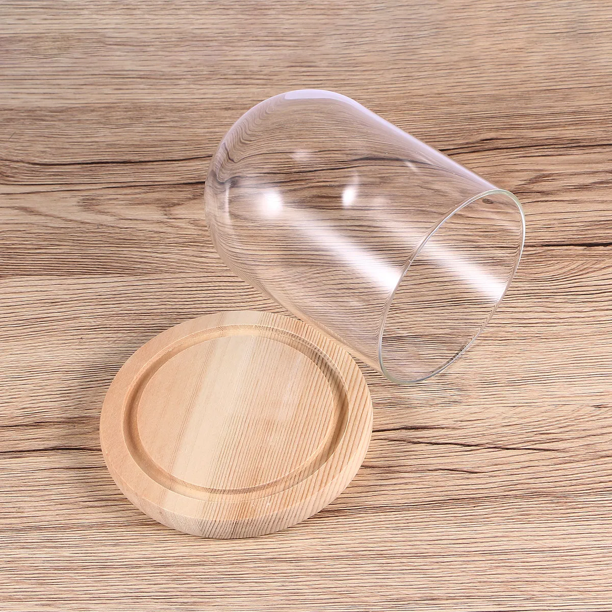 Micro Landscape Eternal Transparent Flower Glass Cover on Wooden Base 9x15cm Dustproof Glass Dome for Valentine DIY Flower Craft