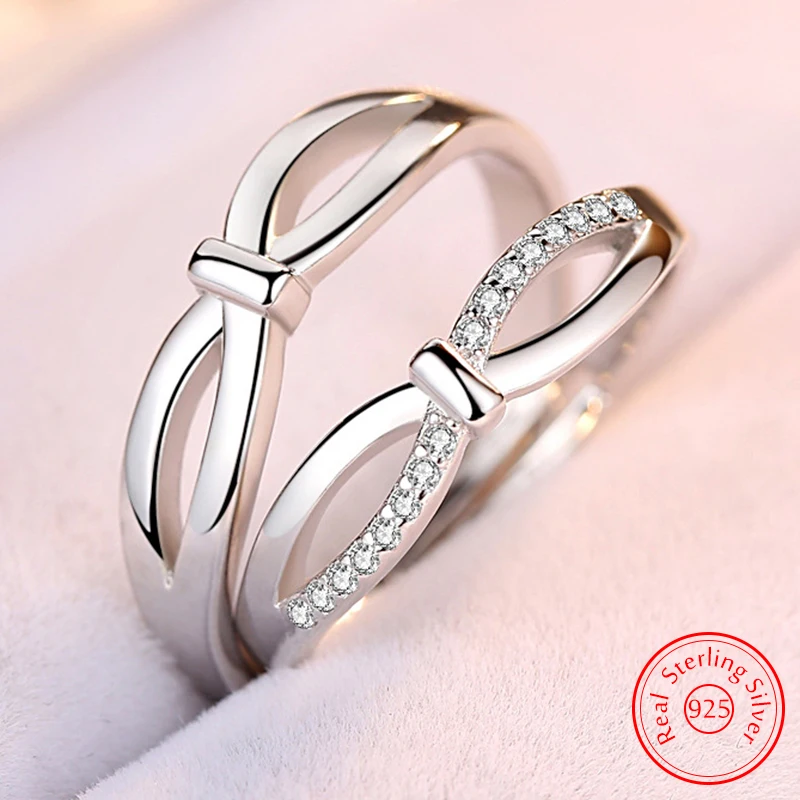 

925 Sterling Silver New Women's High Quality Fashion Jewelry Open Layers Crystal Zircon Couple Ring For Men XY0331