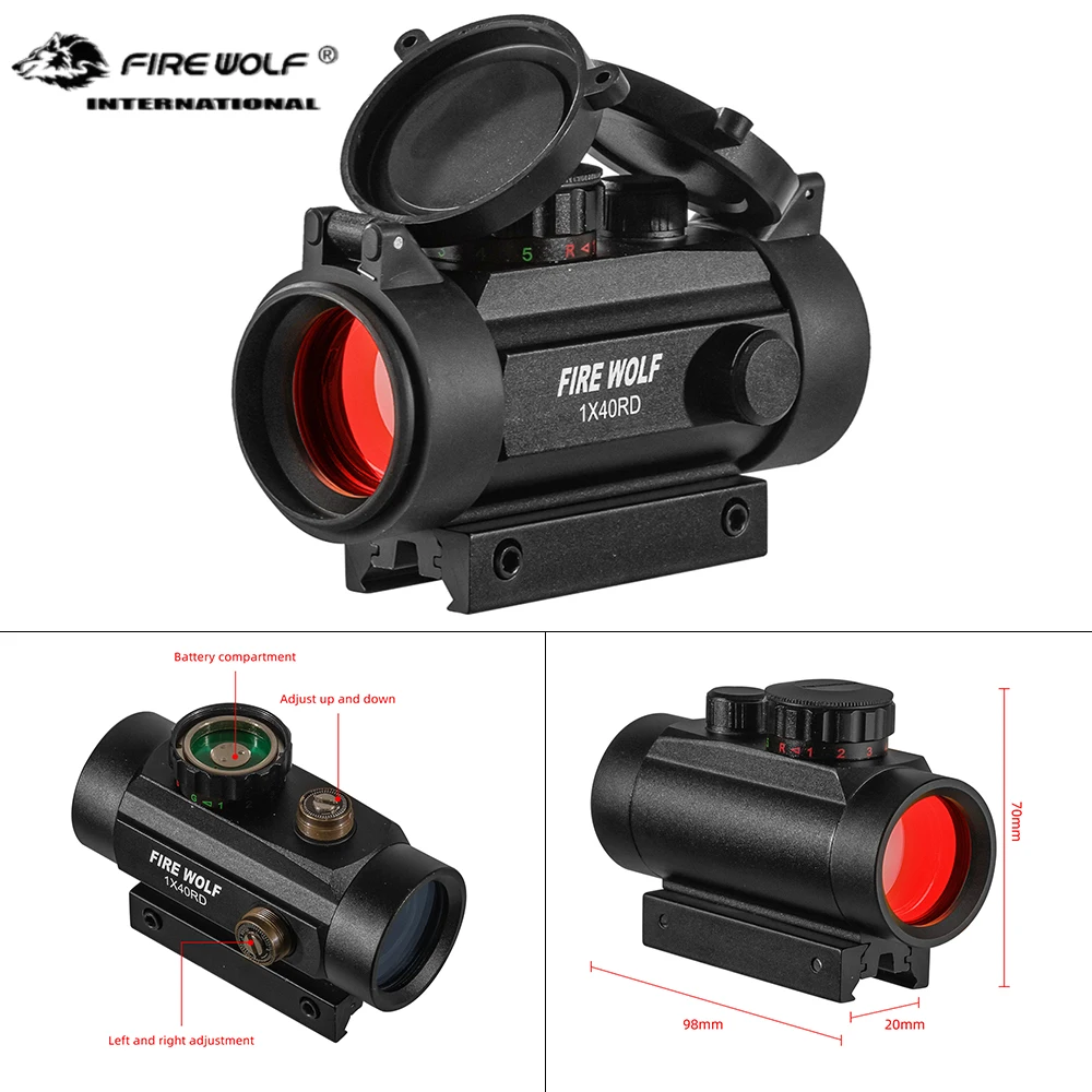 Fire wolf 1x40 Hunting Riflescopes Tactical Holographic Red Dot Green 11mm/20mm Mount Optical Sight Rifle Gun Scope Airsoft Arma