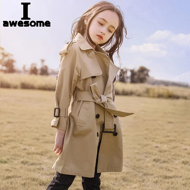 

4-13Y Teen Girls Long Trench Coats 2022 New Fashion England Style Windbreaker Jacket For Girls Spring Autumn Children's Clothing