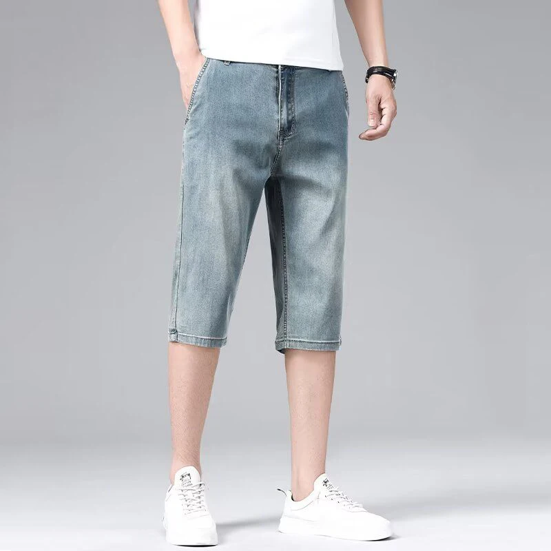 Summer Fashion Thin Calf-Length Denim Pants Streetwear Men Clothing Vintage Casual Pockets Straight Loose Versatile Blue Jeans