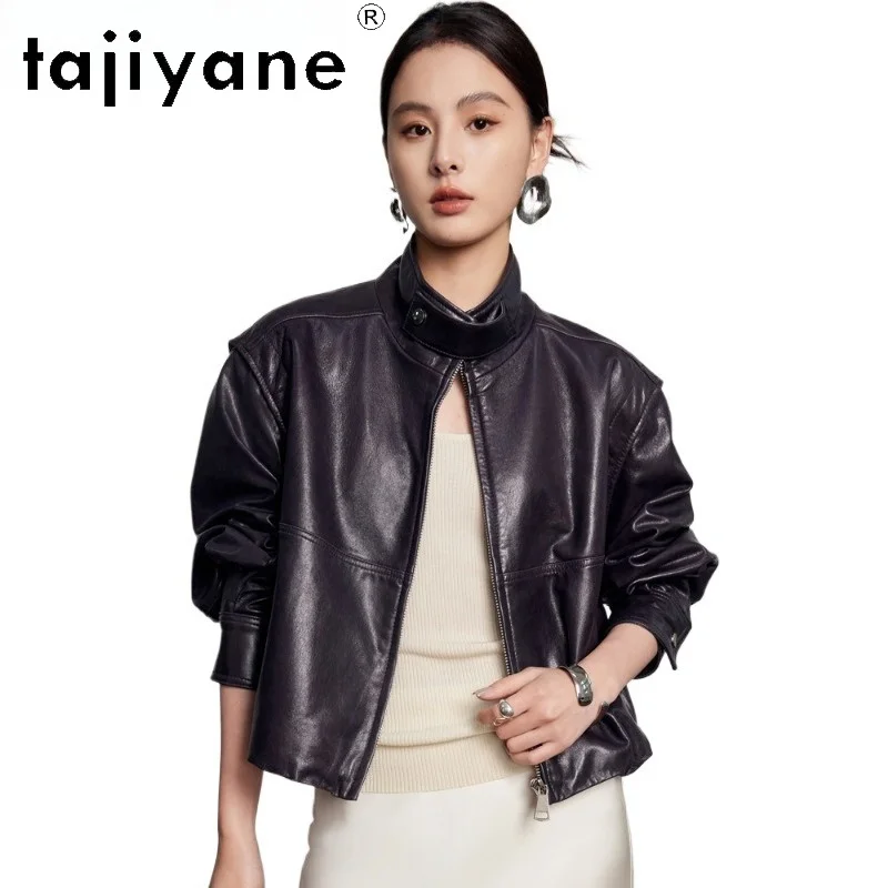 TAJIYANE Soft‑Waxed Sheepskin Genuine Leather Jacket Woman Fashion Detachable Sleeves Coat Short Autumn Coats Women Clothes 가죽자켓