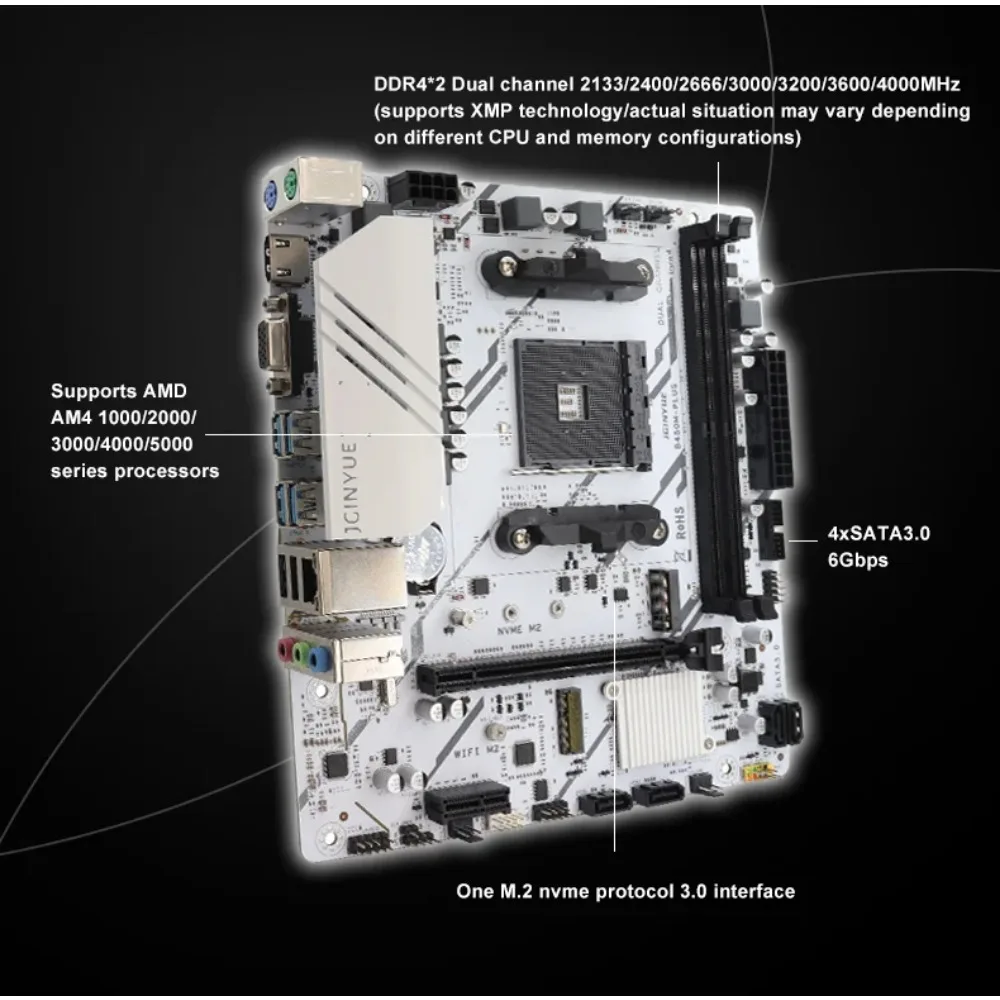 اللوحة الأم JGINYUE B450M PLUS ARGB AM4 تدعم Ryzen 2000-5000 CPU EXPO PC المكتبي DDR4 M.2 NVME