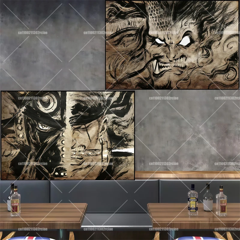 

Anime One Piece Sanji Zoro Luffy Ink - Style Retro Art Poster Print Decoration Canvas Painting Create Exclusive Family Space