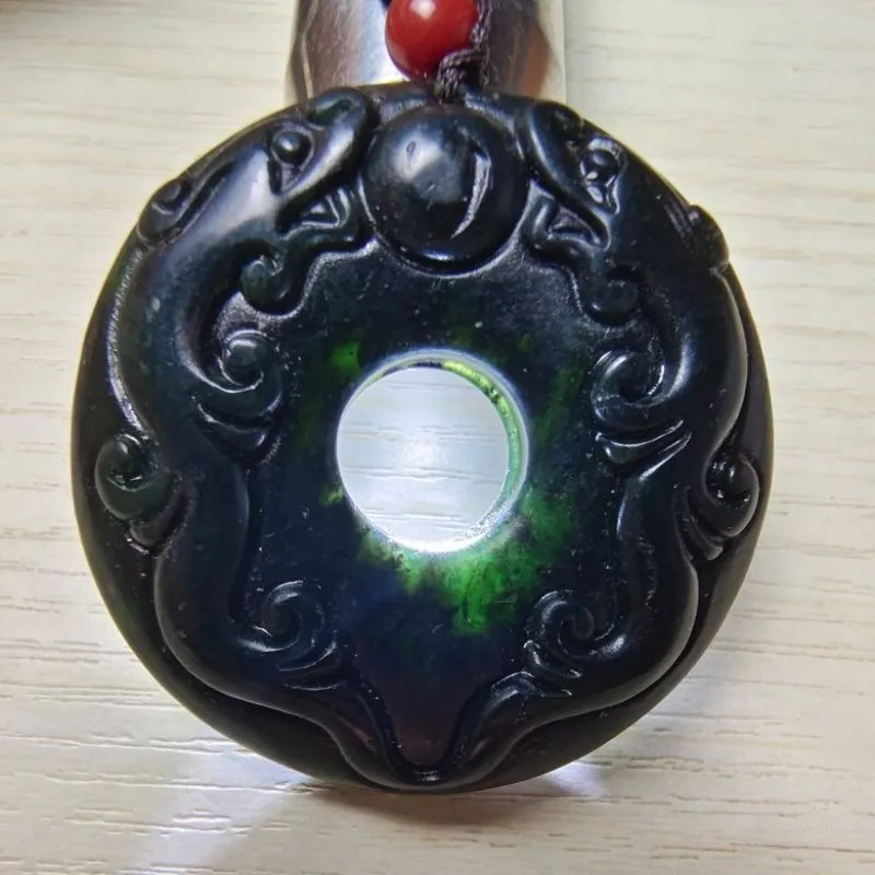 

Natural Lantian Ink Jade Shuanglong Safety Buckle Strong Magnetic Jade Antique Dragon Jade Pendant