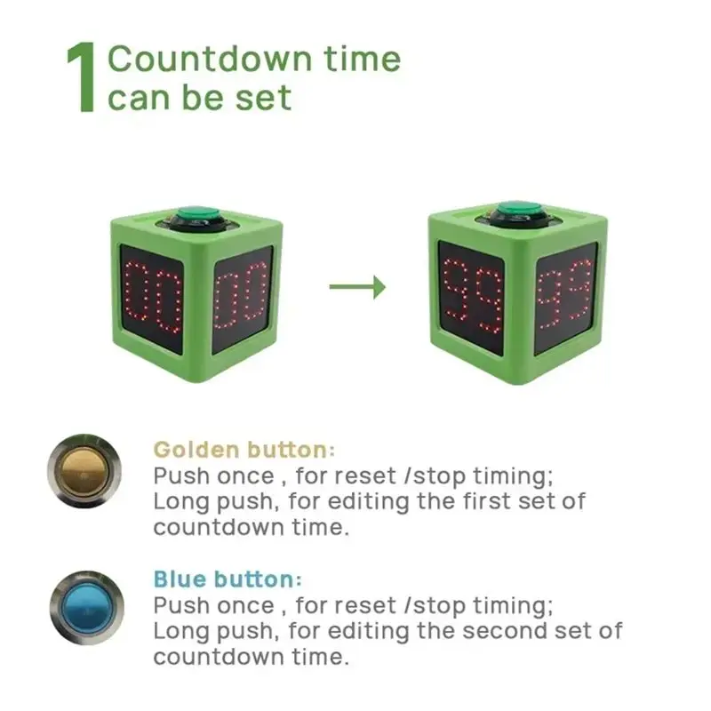 A7THK-Four Sided Desktop Timer For Chess And Card Competition Countdown Timer Digital Shot Countdown Stopwatch Green