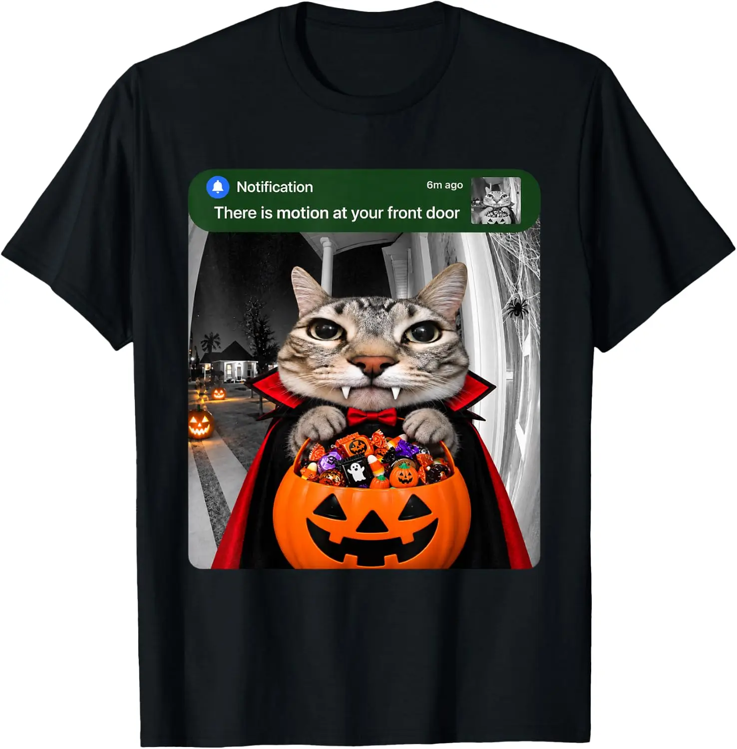 There Is Motion At Your Front Door Funny Cat Halloween Kids T-Shirt vintage style tee  boxy fit tee black graphic tee 100% cotton men