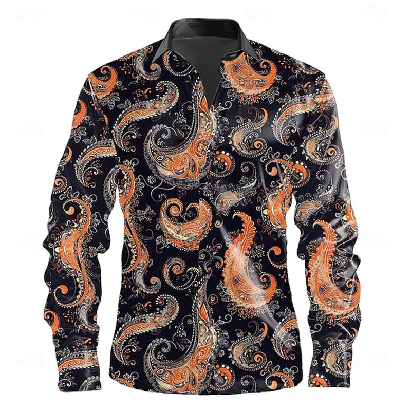 Men's Formal Shirt Button-Up Long Sleeve Fashion Casual Leisure Spring Autumn Lapel Shirt Button-Up 3D Printing Purple Orange