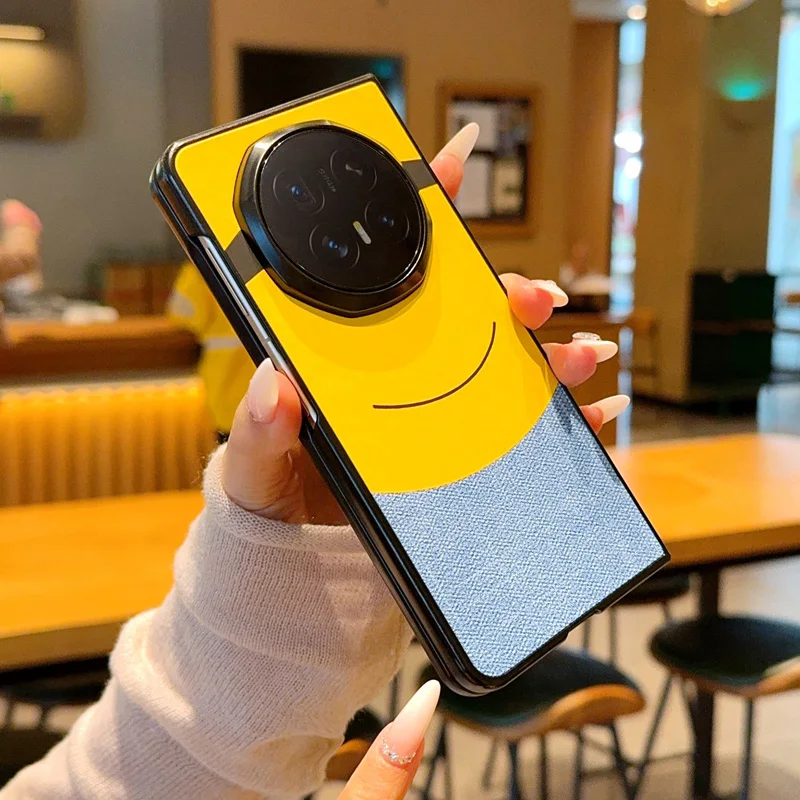 Etui na telefon Honor Magic V6 V5 V3, składane, skórzane, odporne na wstrząsy i odciski palców, z żółtym wzorem Big Eye. — zdjęcie produktu 3