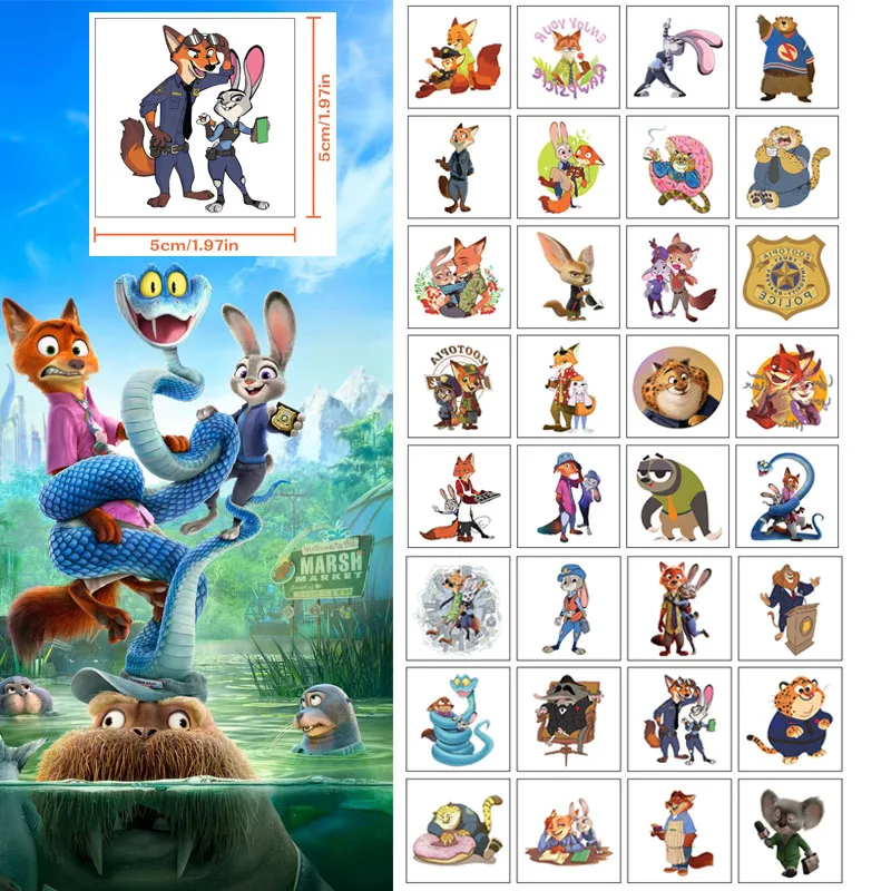 

40pcs/set New Cartoon Disney Zootopia 2 Judy Nick Temporary Tattoo Stickers For Body Art Tattoo Party Birthday Gifts Stickers