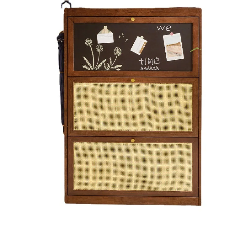 Solid wood rattan shoe cabinet Large capacity tipping bucket locker at home door Storage dust-proof multi-layer entrance cabinet