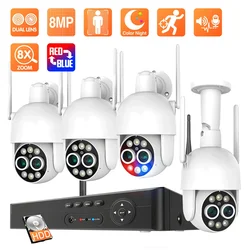 Techage 4K 8MP Wifi PTZ IP Camera System Dual Lens Wireless Surveillance Camera Kit 8CH Nvr Two Way Audio Auto Tracking Onvif