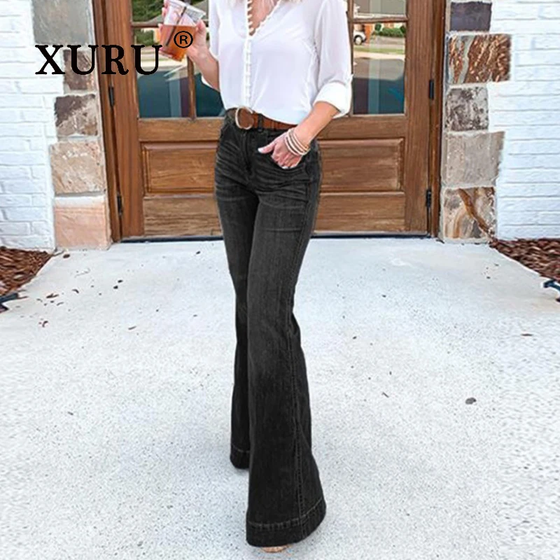 XURU - New Women's High Waist Micro Elastic Jeans, Y2k Clothing Comfortable and Casual Wide Leg Long Jeans, Men's Pants