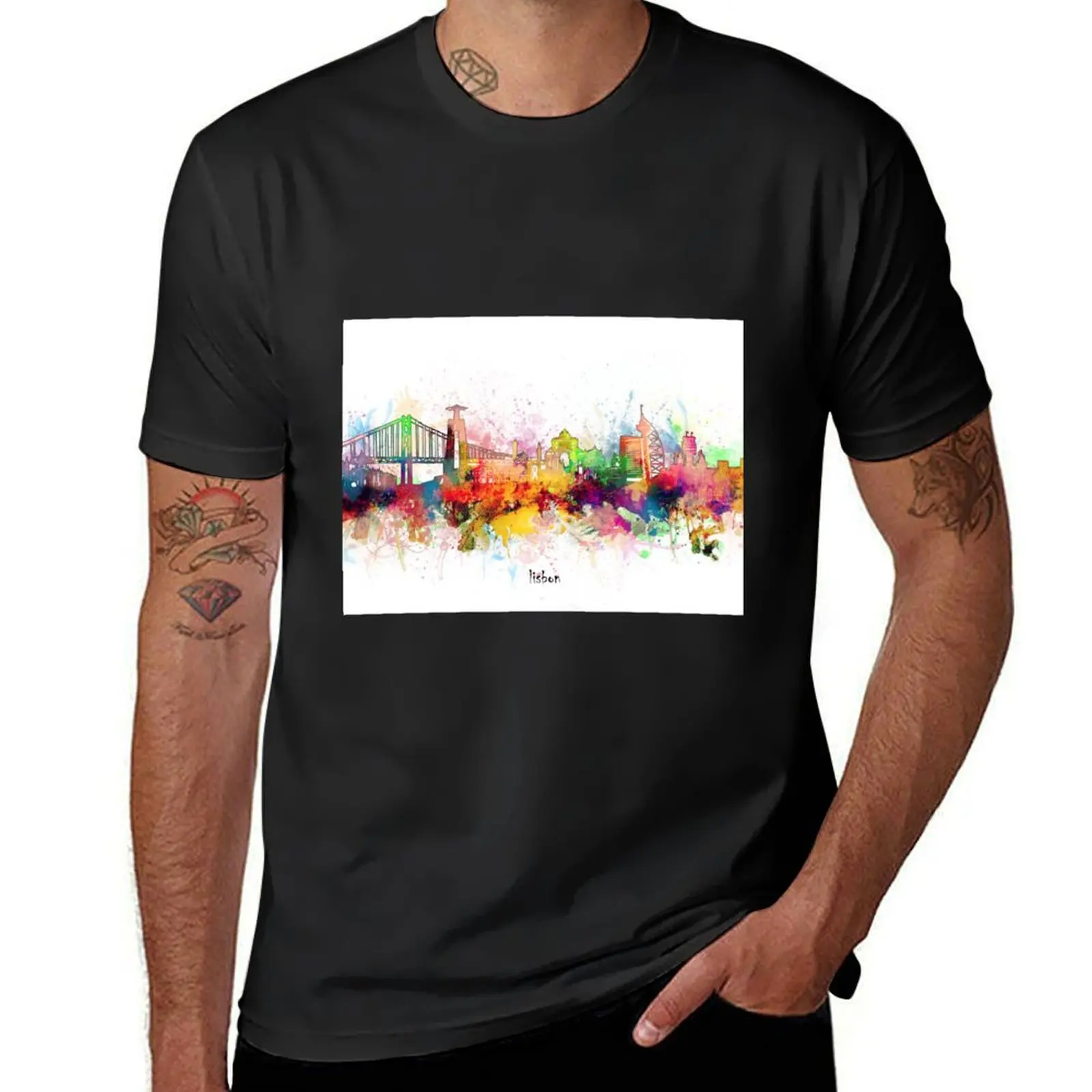 lisbon skyline T-Shirt kawaii clothes animal prinfor boys sweat clothes for men