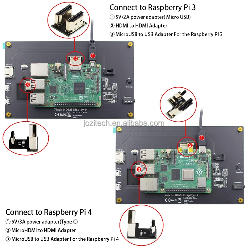 Supporto Raspberry Pi 3 Raspberry Pi 4 Display multi-touch da 7 pollici IPS 1024x600 Touch screen capacitivo da 7 pollici LCD (H) con 2 supporti