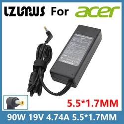 Adaptador AC de carregador portátil para Acer Aspire, fonte de alimentação portátil, 5742G, 5750G, 5755G, 5920G, E1-571G, 19V, 4.74A, 90W, 5.5x 1.7mm