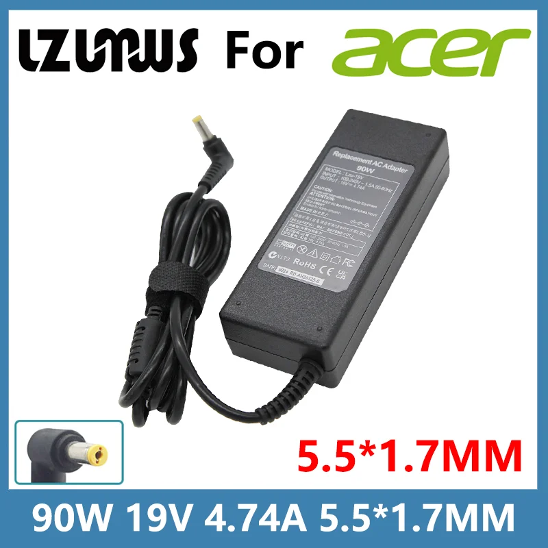 19V 4.74A 90W 5.5*1.7MM AC 노트북 충전기 어댑터 에이서 갈망 5742G 5750G 5755G 5920G E1-571G V5-571P 휴대용 전원 공급 장치 