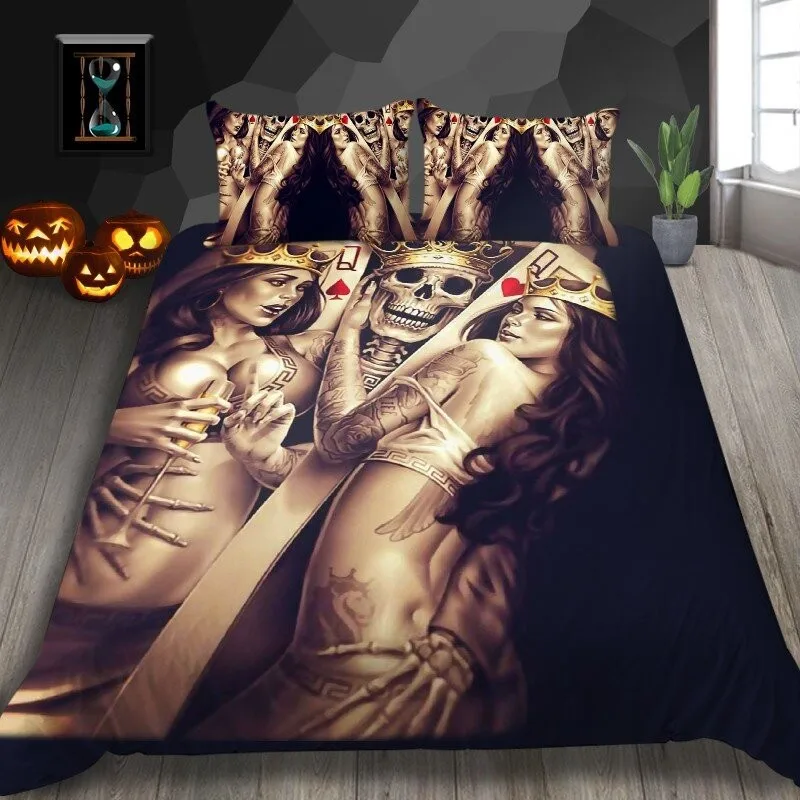 Bedding Set Cult Style Gothic Skull Underground Duvet Cover Set Cozy King Queen Twin Size Birthday Gift for Adult Bedroom Decor