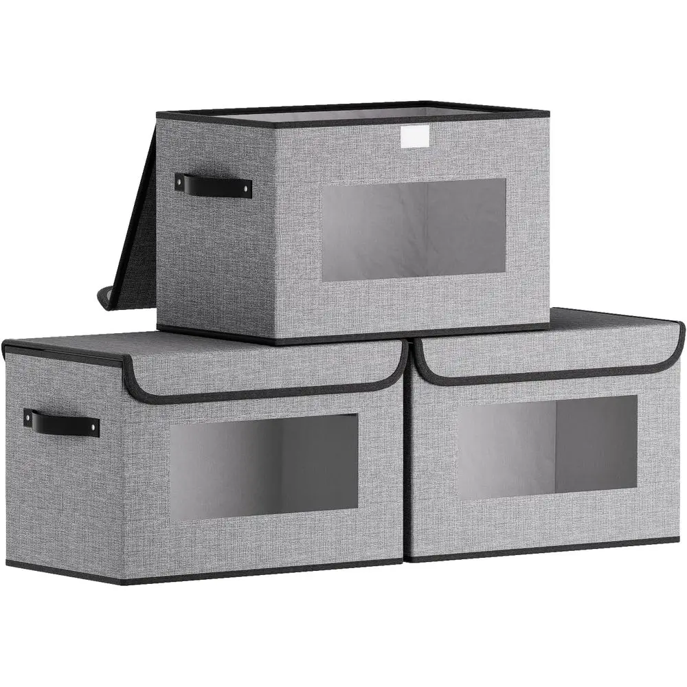 

Серые корзины для хранения, 3 шт., 13x9x7,9 декоративных органайзеров с крышками и ручками для полок в шкафу