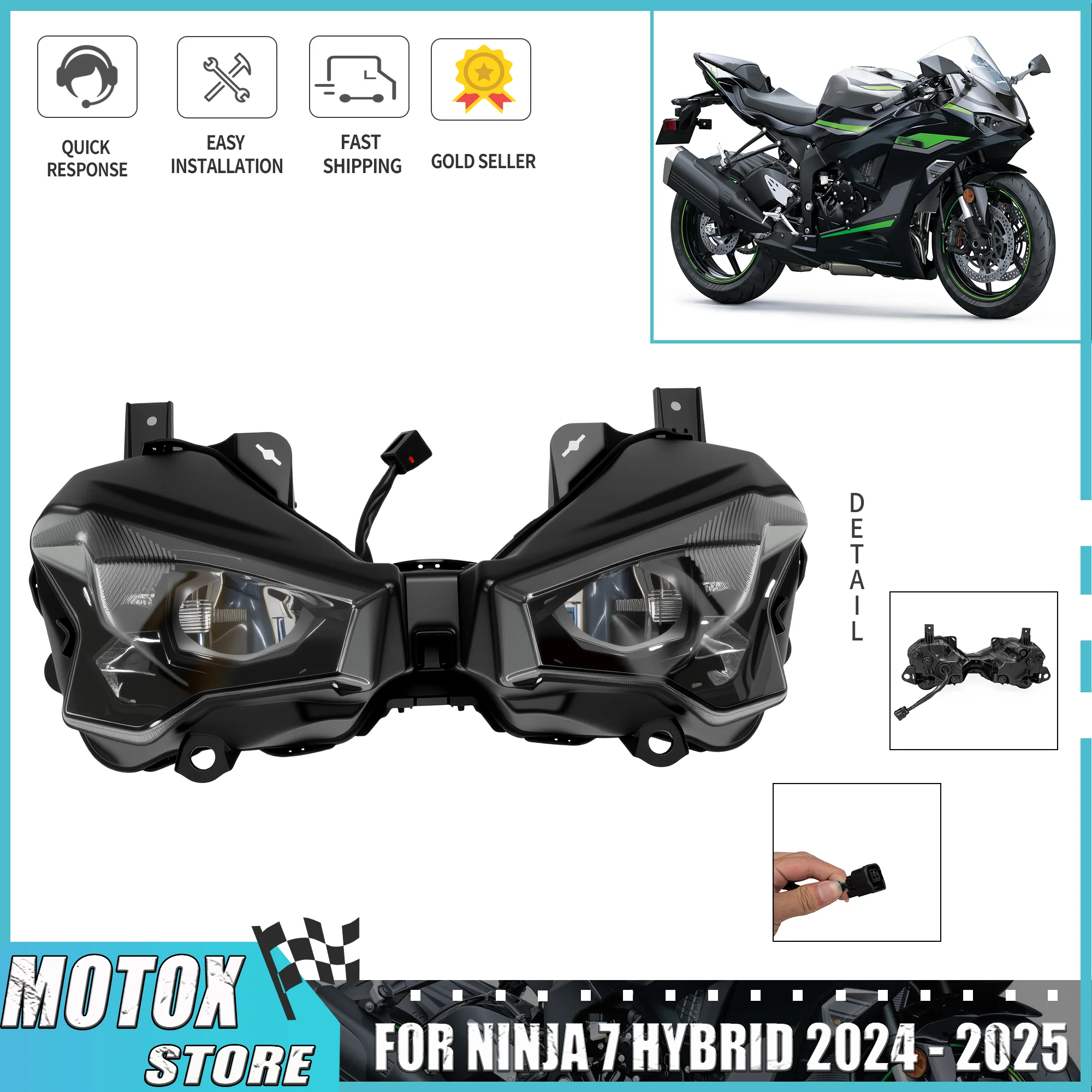 

Motorcycle HeadLight Headlamp Assembly Fit For Kawasaki NINJA 7 hybrid 2024 - 2025