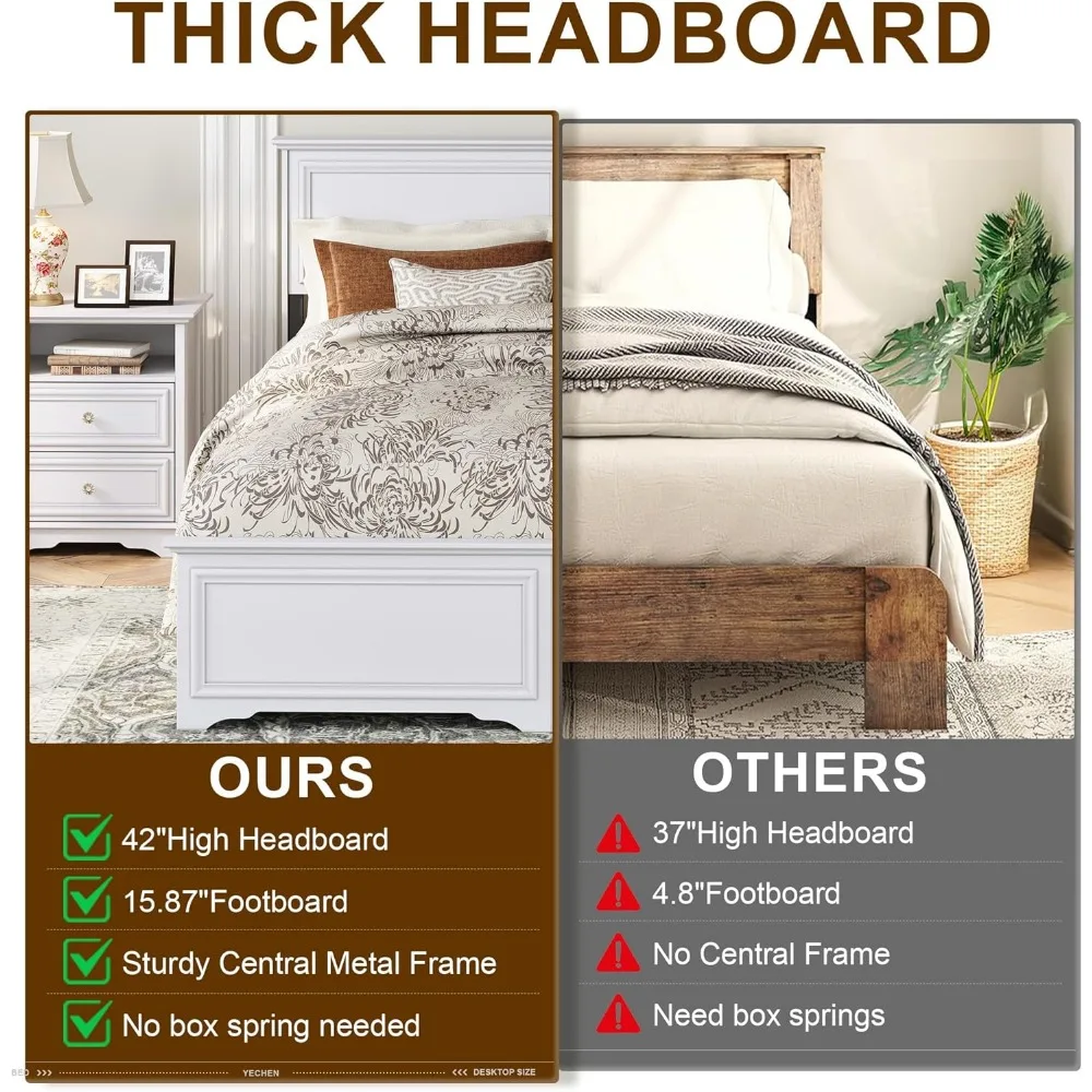 إطار سرير بمنصة على شكل كوين من Yechen مع لوح أمامي و4 أدراج تخزين - هيكل خشبي قوي، لا يتطلب صندوق زنبركي