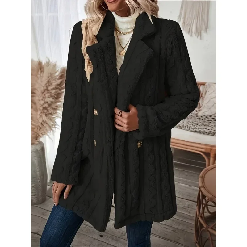 Autumn Winter Women Elegant Solid Color Fuzzy Lapel Coat Warm Casual Soft Zipper Jacket Plush Overcoat Female Fluffy Outwear