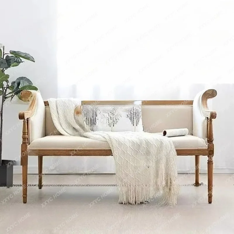 XXFurniture for small-sized apartments carving sofa chair ash wood log  retro balcony casual double sofa