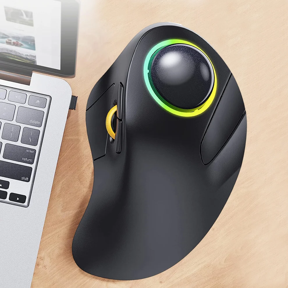 Wireless Trackball Mouse Bluetooth Ergonomic Mouse RGB Rollerball Wireless Mouse Rechargeable Mouse Index Finger Contro