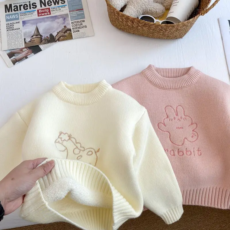 Autumn Winter Boys Girls Sweater Cartoon Base Layer Warmth Bottoming Shirts Comfortable Tops Casual Pullover Children Clothing