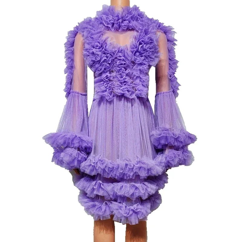 

Dress Evening Party Prom Photo Shoot Performance Costume Stage Wear Lovely Fluffy Mesh Dress Trumpet-Sleeve Princess Layered