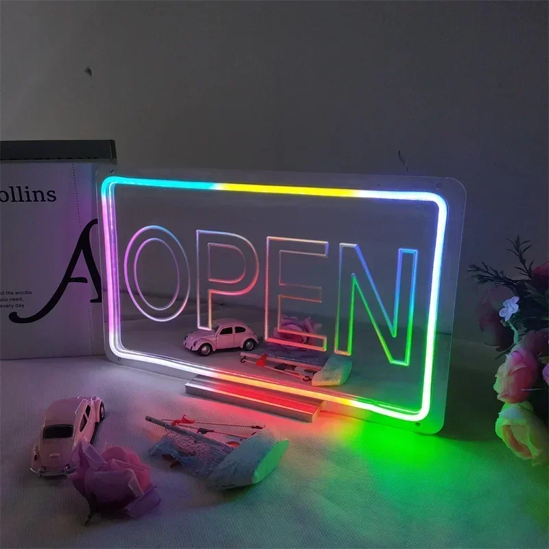 Kleurrijke Open Neon Borden Voor Handel Led Verlichting Muur Decor Open Bord Neon Spiegel Verstelbare Kleur Bar Winkels Decoratie Lamp