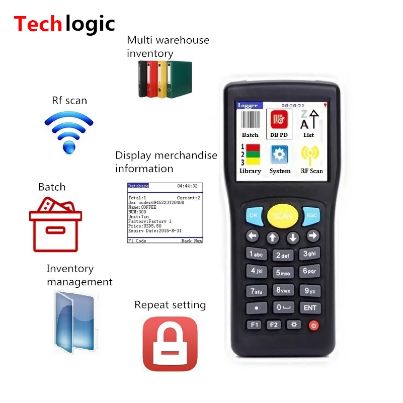 

Techlogic E0589 Mini Wireless Barcode Scanner Portable Bar Code Handheld Terminal PDA Inventory Warehouse Data Collecter