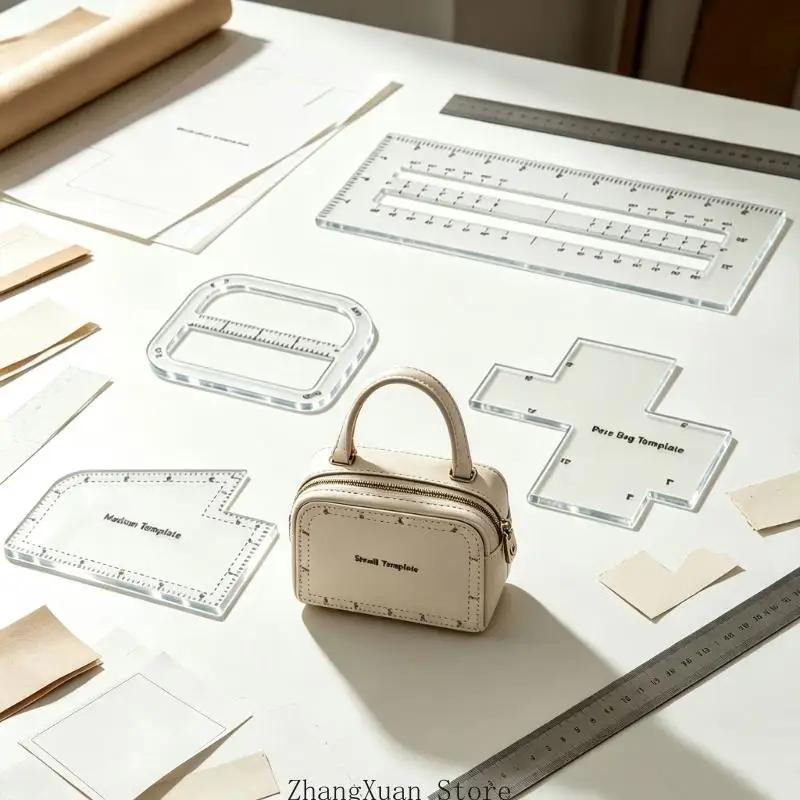 Geldbörsen-Entwurfsanleitung-Set aus klarem Acryl, Nähhilfen für quadratische Taschen zum Zeichnen, Schneiden, Planen und – Detail 5