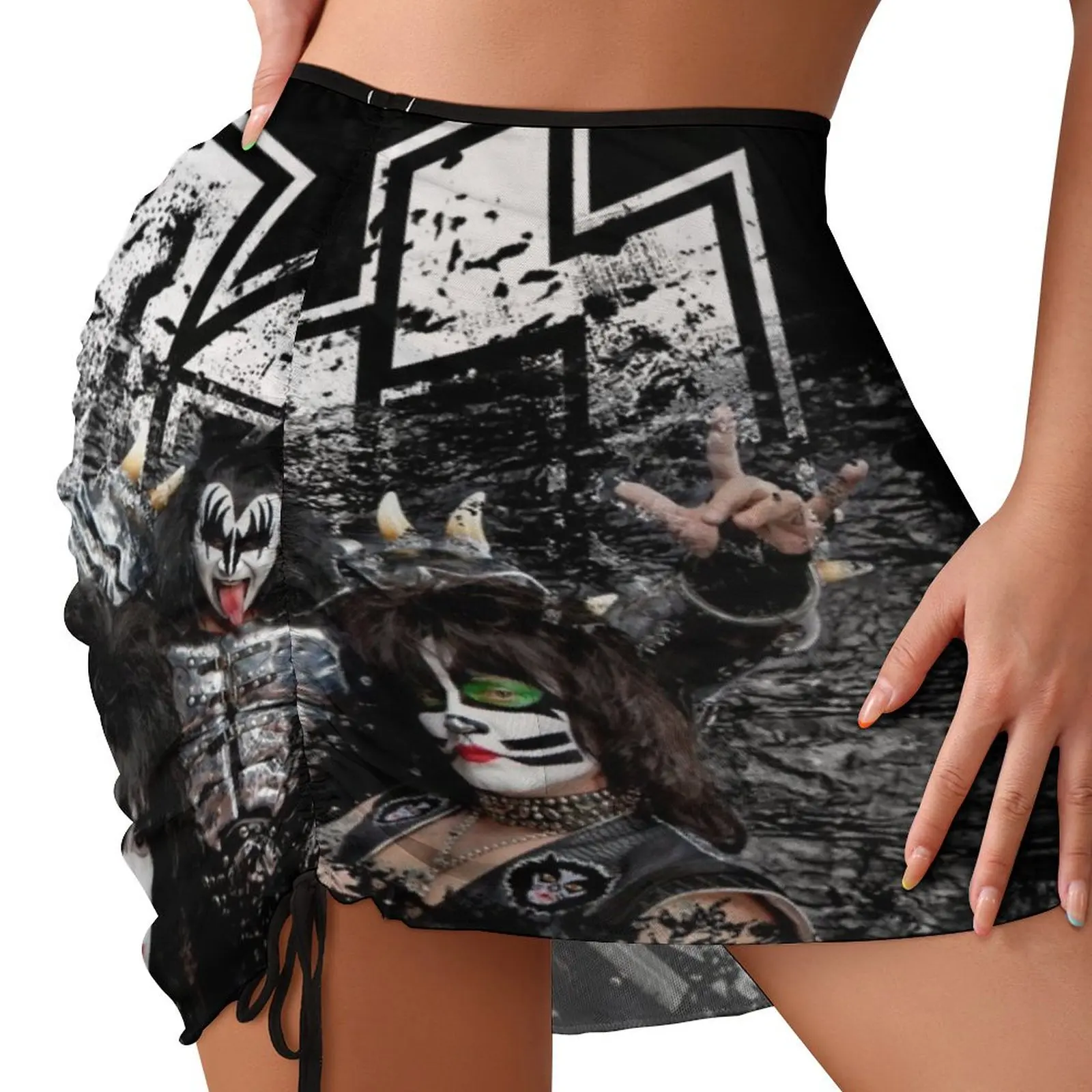 KISS rock music band - Black White Effect Logo and All Membersk music band Beach Skirt Women's skirts Skirt for girls