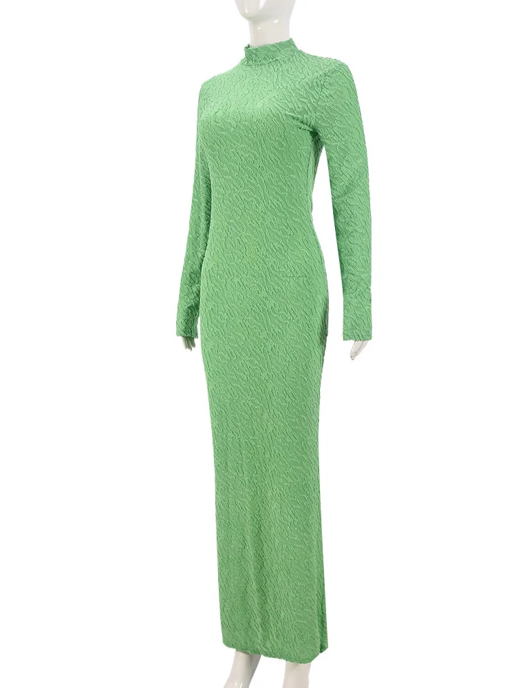 Wmstar Women Dress Autumn Elegant Fashion Solid Color Long Sleeve Pullover Round Neck Floor Length Slim Boydcon Party Dresses