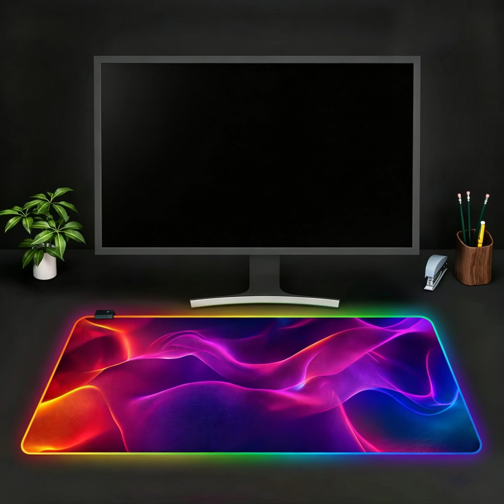 

Коврик для мыши RGB, большой коврик для клавиатуры с прошитыми краями, толстый нескользящий декоративный коврик для стола, офисный коврик для мыши и клавиатуры