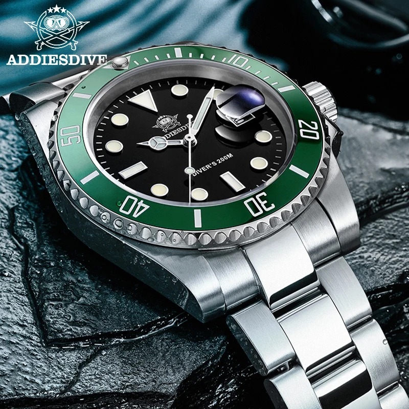 Addiesdive relógio de aço inoxidável masculino europeu e americano negócios lazer relógio de quartzo à prova dwaterproof água esportes ao ar livre relógio