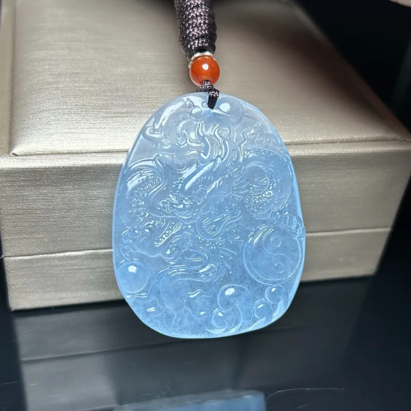 

New High Ice Light Blue Zodiac Dragon Pendant, Simple Accessories for Men and Women