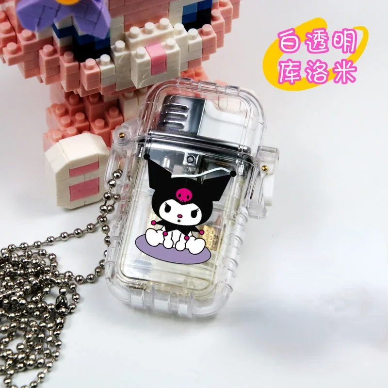 Hello kitty Kuromi My melody new small and cute cartoon transparent waterproof removable windproof pink flame lighter