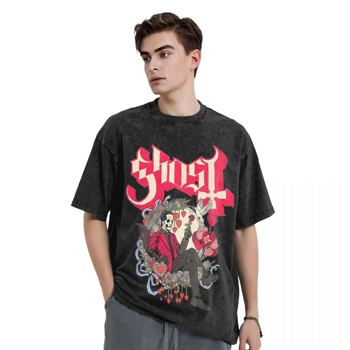 Ghost B.C.Impera Maestro Washed T-Shirt Man Heavy Rock Band  Casual T-Shirts Beach Crew Neck Fashion Tee Shirt Printed Tops