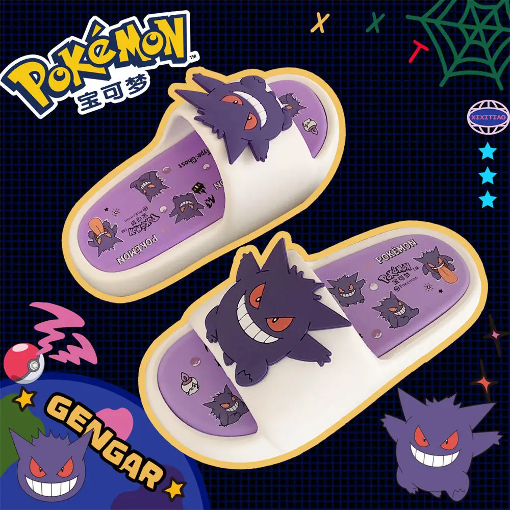 

Kawaii Pokemon Anime Peripherals Gengar Cartoon Slippers Outdoor Sandals Summer Home Shoes Anti Slip Flip Flops Birthday Gift